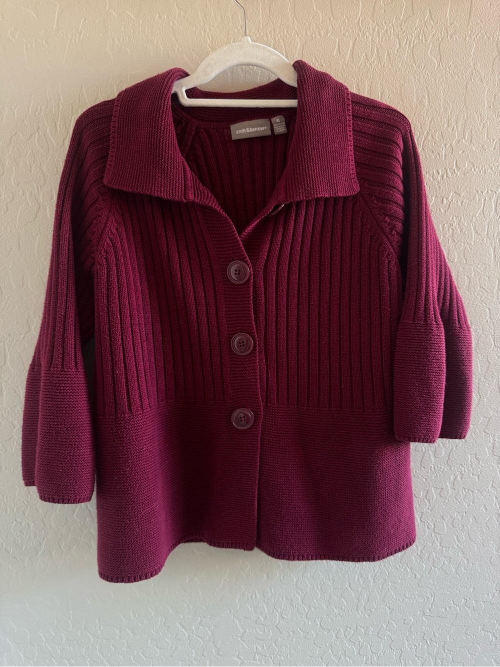 croft & barrow Burgundy Ribbed Button-Front Sweater Cardigan